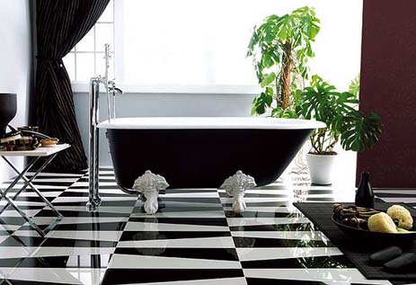 Черно-белый наливной пол в ванной